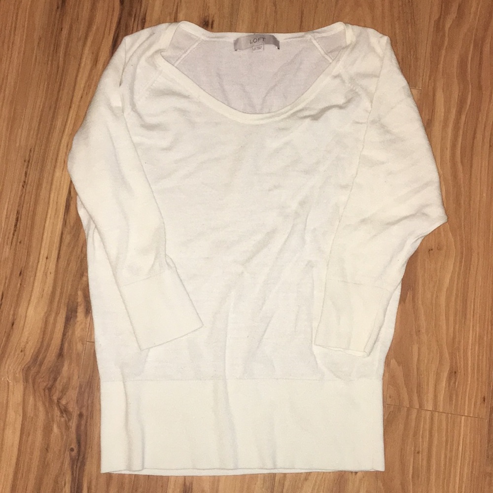 LOFT Cream 3/4 Light Pullover Sweater